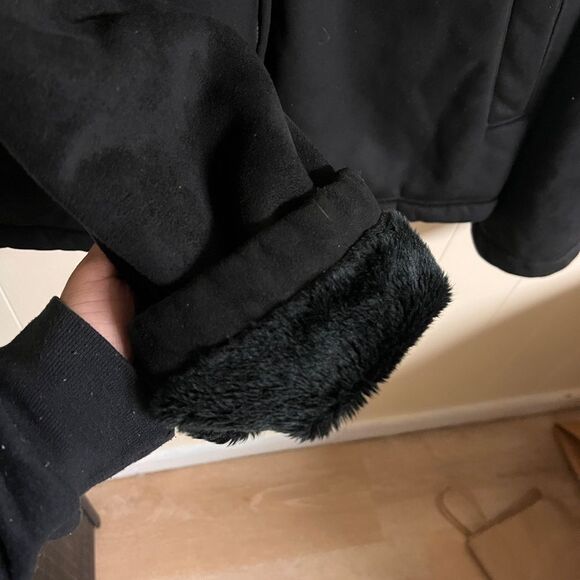George Black Suede Fleece lined Jacket Full Zip Sz Large - Picture 7 of 11